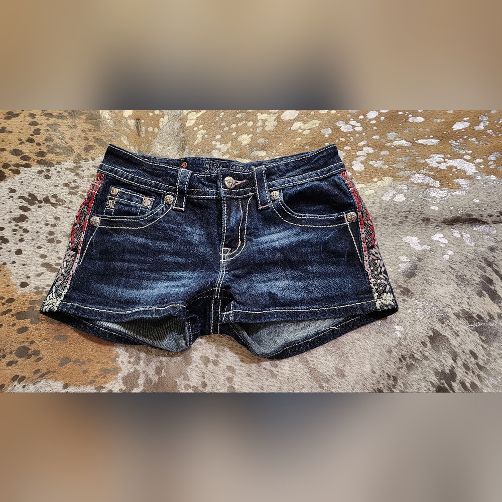 Miss Me Dark Blue Jean Shorts with Embroidered Pockets - Picture 6 of 6